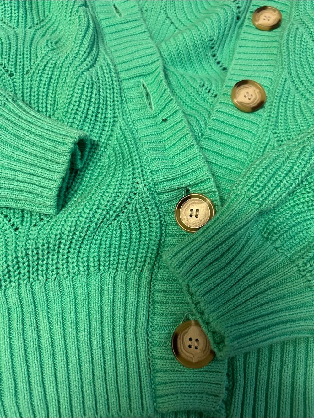 LOFT Mint Green Cable-Knit Button Cardigan